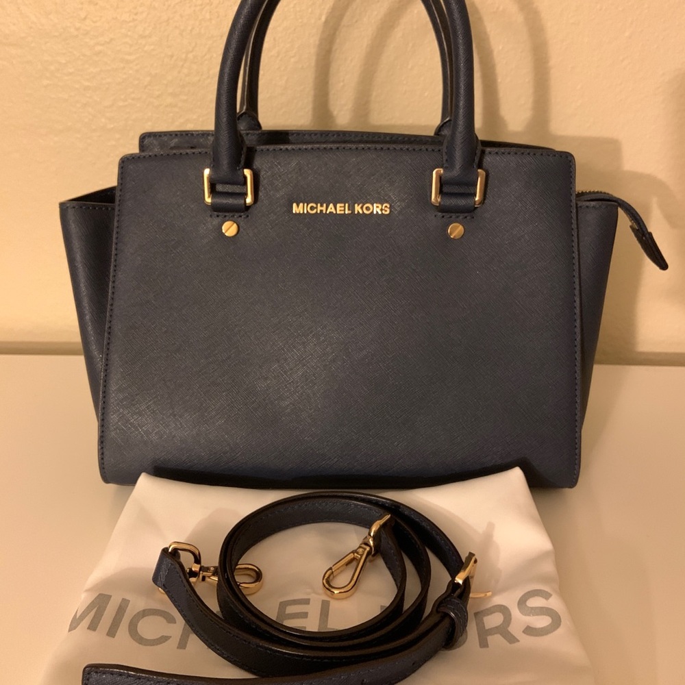 Michael Kors Selma Medium Satchel Navy Blue